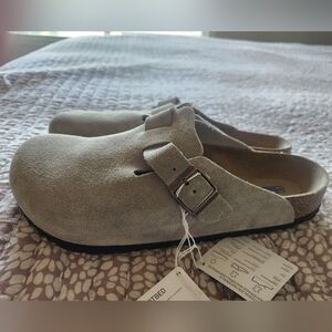 Birkenstock Boston Soft Footbed Suede Leather in Taupe Size Mens 12 NWT EU 45
